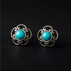 Turquoise Sterling Silver Post Earrings 925 SS New